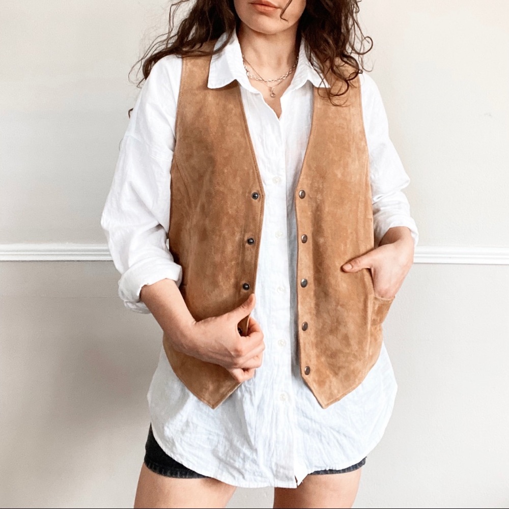 Vintage Wrangler Tan Suede Snap Button Vest